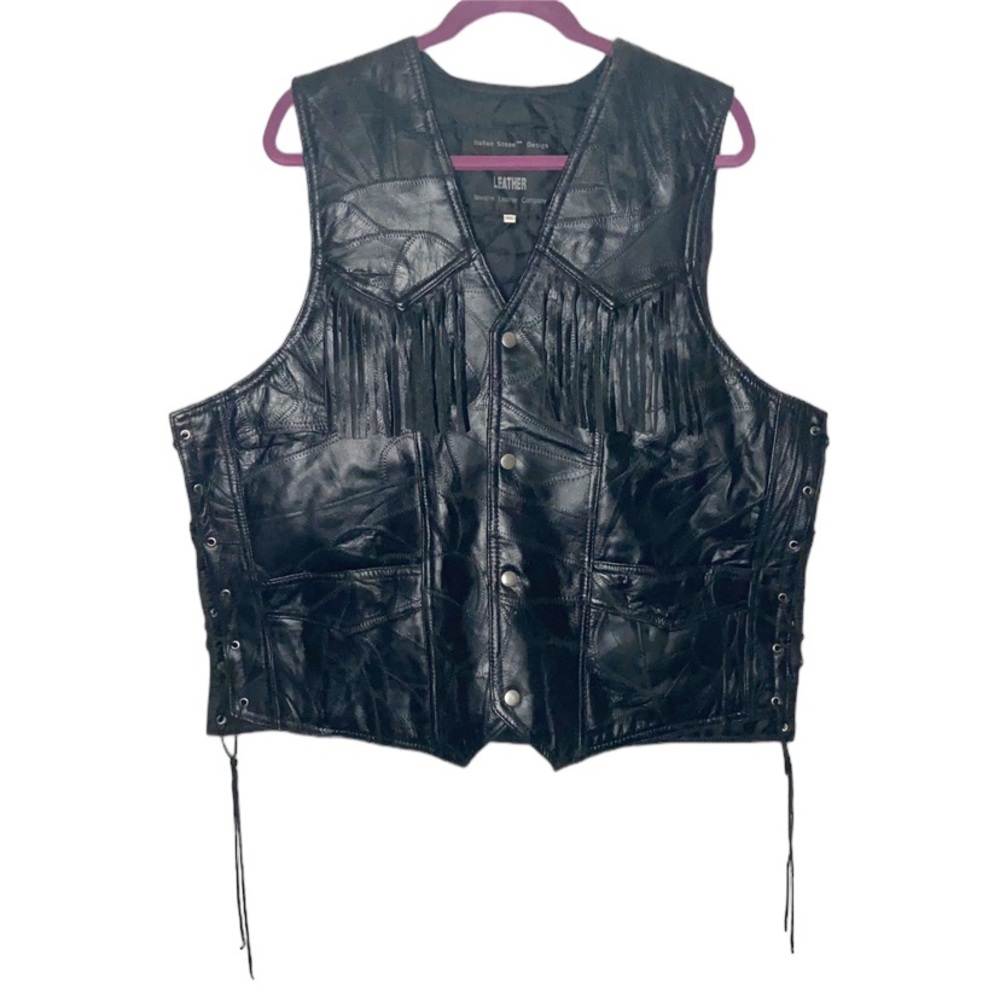 Navarre Leather Italian Stone Genuine Buffalo Leather Vest Black 4XL Vintage